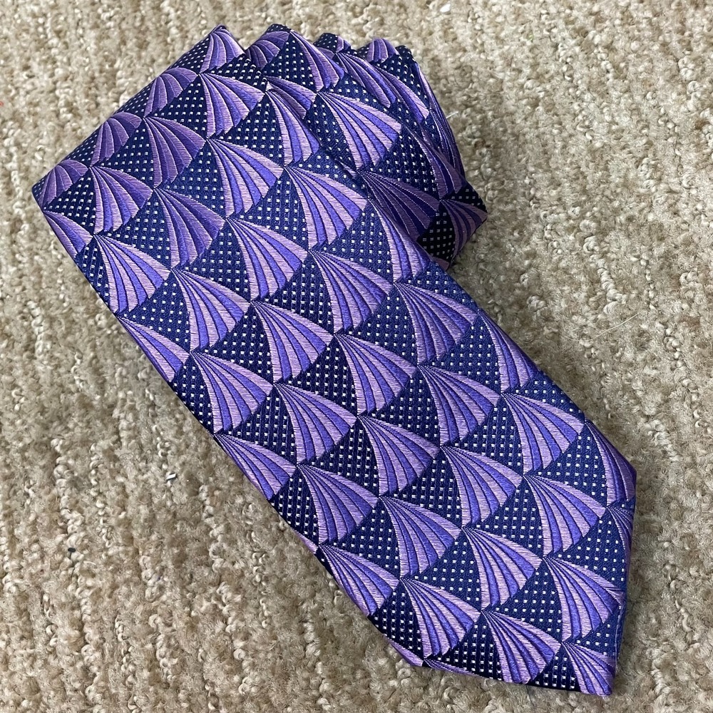 Ted Baker London Silk Necktie – Purple Geometric Narrow Hand Tailored 2.75"